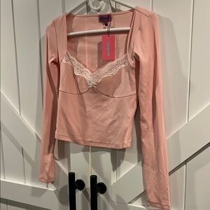 Edikted Pink Long Sleeve Top with Lace Detail